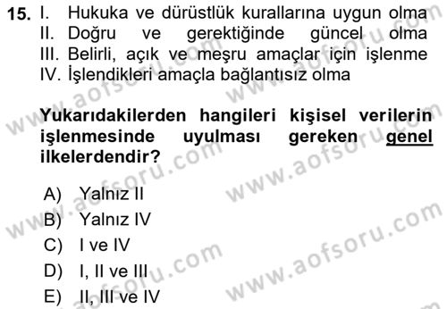 Büro Teknolojileri Dersi 2025 - 2026 Yılı Yaz Okulu Sınav Soruları 15. Soru
