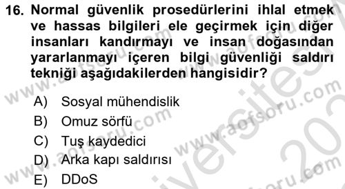 Büro Teknolojileri Dersi 2025 - 2026 Yılı Yaz Okulu Sınav Soruları 16. Soru