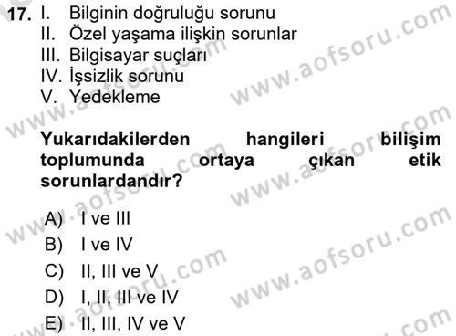 Büro Teknolojileri Dersi 2025 - 2026 Yılı Yaz Okulu Sınav Soruları 17. Soru