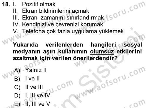 Büro Teknolojileri Dersi 2025 - 2026 Yılı Yaz Okulu Sınav Soruları 18. Soru