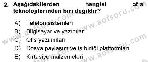 Büro Teknolojileri Dersi 2025 - 2026 Yılı Yaz Okulu Sınav Soruları 2. Soru