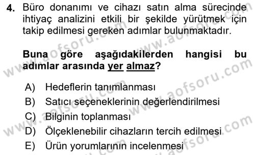 Büro Teknolojileri Dersi 2025 - 2026 Yılı Yaz Okulu Sınav Soruları 4. Soru