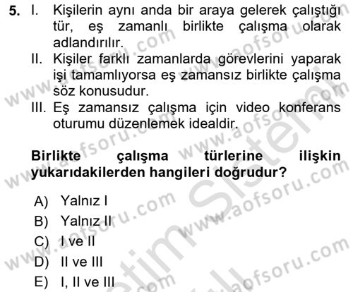 Büro Teknolojileri Dersi 2025 - 2026 Yılı Yaz Okulu Sınav Soruları 5. Soru