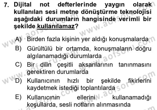 Büro Teknolojileri Dersi 2025 - 2026 Yılı Yaz Okulu Sınav Soruları 7. Soru