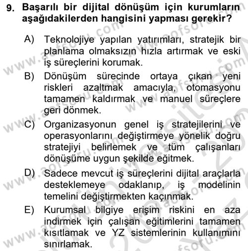 Büro Teknolojileri Dersi 2025 - 2026 Yılı Yaz Okulu Sınav Soruları 9. Soru