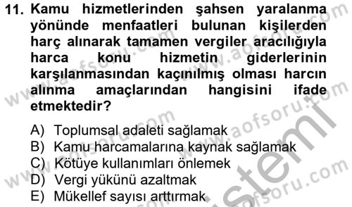 Damga Vergisi Ve Harçlar Bilgisi Dersi Ara Sınavı Deneme Sınav Soruları 11. Soru