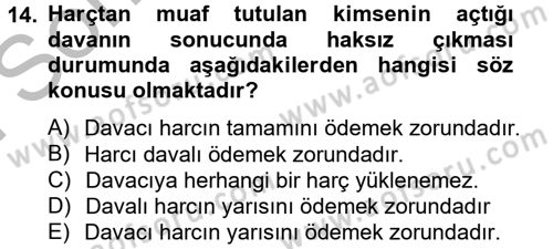 Damga Vergisi Ve Harçlar Bilgisi Dersi 2012 - 2013 Yılı (Final) Dönem Sonu Sınav Soruları 14. Soru