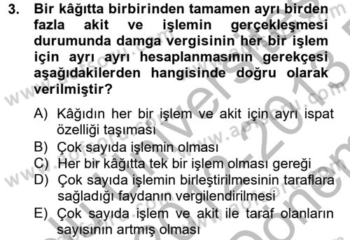 Damga Vergisi Ve Harçlar Bilgisi Dersi 2012 - 2013 Yılı (Final) Dönem Sonu Sınav Soruları 3. Soru