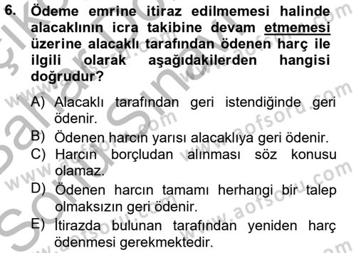 Damga Vergisi Ve Harçlar Bilgisi Dersi 2012 - 2013 Yılı (Final) Dönem Sonu Sınav Soruları 6. Soru