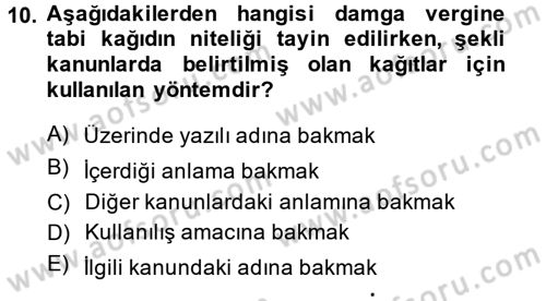 Damga Vergisi Ve Harçlar Bilgisi Dersi 2013 - 2014 Yılı (Vize) Ara Sınav Soruları 10. Soru