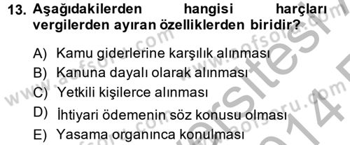 Damga Vergisi Ve Harçlar Bilgisi Dersi 2013 - 2014 Yılı (Vize) Ara Sınav Soruları 13. Soru