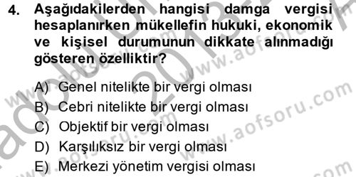 Damga Vergisi Ve Harçlar Bilgisi Dersi 2013 - 2014 Yılı (Vize) Ara Sınav Soruları 4. Soru