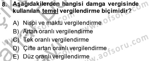 Damga Vergisi Ve Harçlar Bilgisi Dersi 2013 - 2014 Yılı (Vize) Ara Sınav Soruları 8. Soru