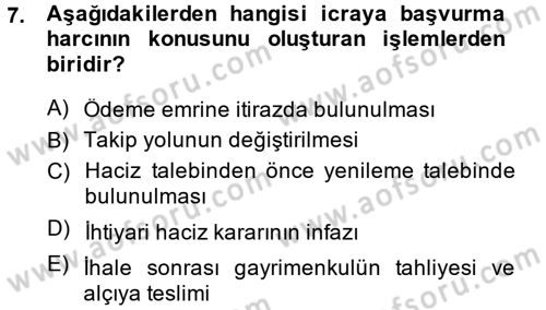 Damga Vergisi Ve Harçlar Bilgisi Dersi 2013 - 2014 Yılı (Final) Dönem Sonu Sınavı 7. Soru