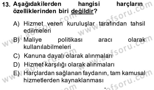 Damga Vergisi Ve Harçlar Bilgisi Dersi 2014 - 2015 Yılı (Vize) Ara Sınav Soruları 13. Soru