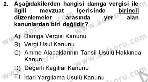 Damga Vergisi Ve Harçlar Bilgisi Dersi 2014 - 2015 Yılı (Vize) Ara Sınav Soruları 2. Soru
