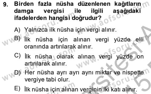 Damga Vergisi Ve Harçlar Bilgisi Dersi Ara Sınavı Deneme Sınav Soruları 9. Soru