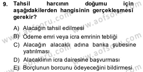 Damga Vergisi Ve Harçlar Bilgisi Dersi 2014 - 2015 Yılı (Final) Dönem Sonu Sınav Soruları 9. Soru