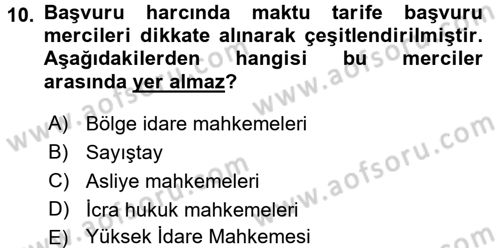 Damga Vergisi Ve Harçlar Bilgisi Dersi 2015 - 2016 Yılı (Vize) Ara Sınav Soruları 10. Soru