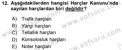 Damga Vergisi Ve Harçlar Bilgisi Dersi 2015 - 2016 Yılı (Vize) Ara Sınav Soruları 12. Soru