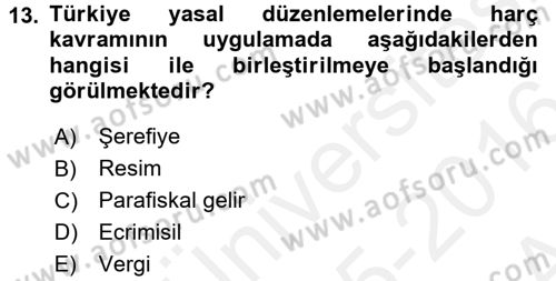 Damga Vergisi Ve Harçlar Bilgisi Dersi 2015 - 2016 Yılı (Vize) Ara Sınav Soruları 13. Soru