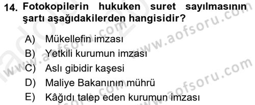 Damga Vergisi Ve Harçlar Bilgisi Dersi 2015 - 2016 Yılı (Vize) Ara Sınav Soruları 14. Soru