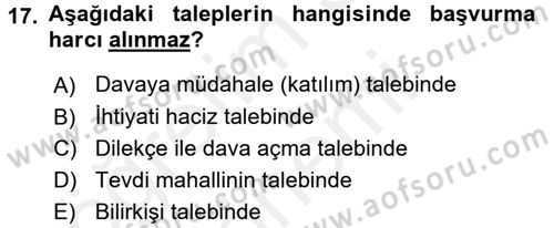 Damga Vergisi Ve Harçlar Bilgisi Dersi 2015 - 2016 Yılı (Vize) Ara Sınav Soruları 17. Soru