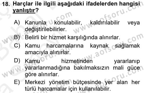 Damga Vergisi Ve Harçlar Bilgisi Dersi 2015 - 2016 Yılı (Vize) Ara Sınav Soruları 18. Soru