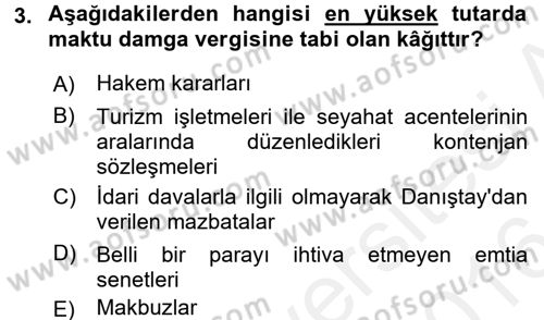 Damga Vergisi Ve Harçlar Bilgisi Dersi 2015 - 2016 Yılı (Vize) Ara Sınav Soruları 3. Soru