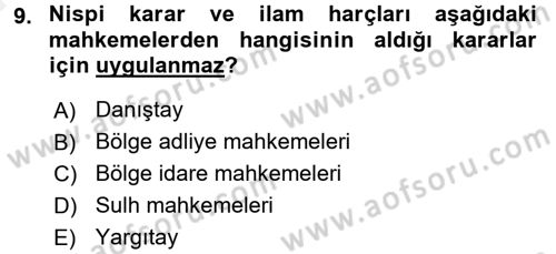 Damga Vergisi Ve Harçlar Bilgisi Dersi 2015 - 2016 Yılı (Vize) Ara Sınav Soruları 9. Soru