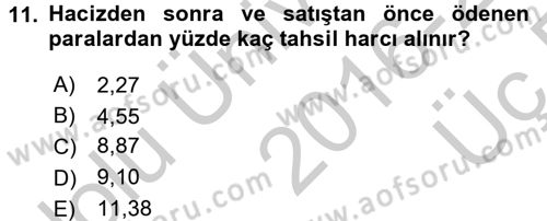 Damga Vergisi Ve Harçlar Bilgisi Dersi 2016 - 2017 Yılı 3 Ders Sınav Soruları 11. Soru
