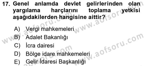 Damga Vergisi Ve Harçlar Bilgisi Dersi 2016 - 2017 Yılı 3 Ders Sınav Soruları 17. Soru