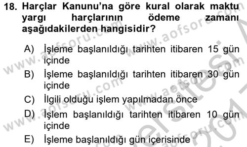 Damga Vergisi Ve Harçlar Bilgisi Dersi 2016 - 2017 Yılı 3 Ders Sınav Soruları 18. Soru