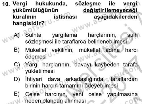 Damga Vergisi Ve Harçlar Bilgisi Dersi Ara Sınavı Deneme Sınav Soruları 10. Soru