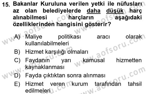Damga Vergisi Ve Harçlar Bilgisi Dersi 2016 - 2017 Yılı (Vize) Ara Sınav Soruları 15. Soru