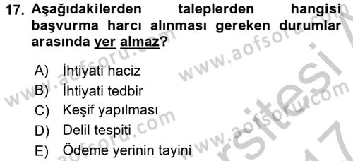 Damga Vergisi Ve Harçlar Bilgisi Dersi 2016 - 2017 Yılı (Vize) Ara Sınav Soruları 17. Soru