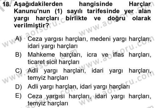 Damga Vergisi Ve Harçlar Bilgisi Dersi 2016 - 2017 Yılı (Vize) Ara Sınav Soruları 18. Soru