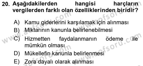 Damga Vergisi Ve Harçlar Bilgisi Dersi 2016 - 2017 Yılı (Vize) Ara Sınav Soruları 20. Soru