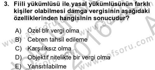 Damga Vergisi Ve Harçlar Bilgisi Dersi 2016 - 2017 Yılı (Vize) Ara Sınav Soruları 3. Soru