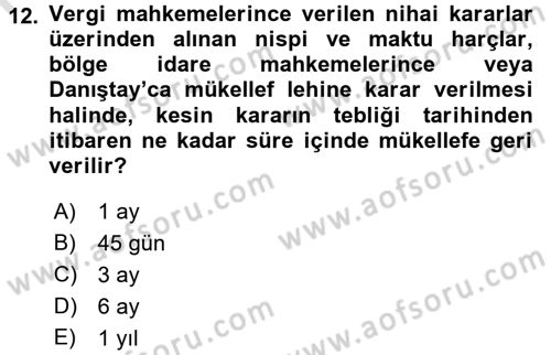 Damga Vergisi Ve Harçlar Bilgisi Dersi 2016 - 2017 Yılı (Final) Dönem Sonu Sınavı 12. Soru