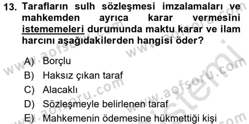 Damga Vergisi Ve Harçlar Bilgisi Dersi 2016 - 2017 Yılı (Final) Dönem Sonu Sınavı 13. Soru