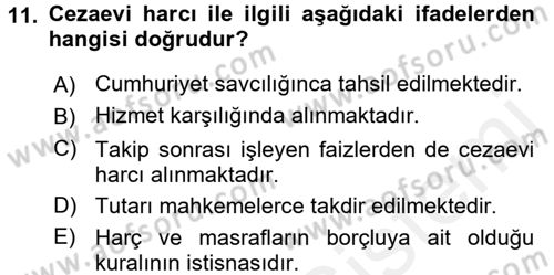 Damga Vergisi Ve Harçlar Bilgisi Dersi 2017 - 2018 Yılı 3 Ders Sınav Soruları 11. Soru