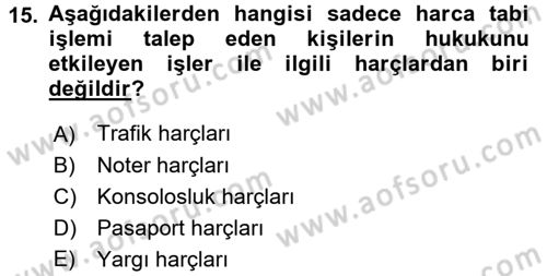 Damga Vergisi Ve Harçlar Bilgisi Dersi 2017 - 2018 Yılı 3 Ders Sınav Soruları 15. Soru
