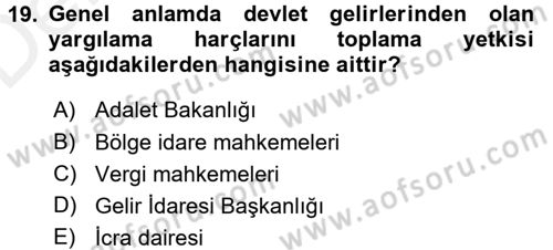 Damga Vergisi Ve Harçlar Bilgisi Dersi 2017 - 2018 Yılı 3 Ders Sınav Soruları 19. Soru