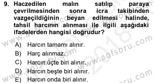 Damga Vergisi Ve Harçlar Bilgisi Dersi 2017 - 2018 Yılı 3 Ders Sınav Soruları 9. Soru
