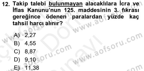 Damga Vergisi Ve Harçlar Bilgisi Dersi 2017 - 2018 Yılı (Final) Dönem Sonu Sınav Soruları 12. Soru