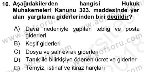 Damga Vergisi Ve Harçlar Bilgisi Dersi 2017 - 2018 Yılı (Final) Dönem Sonu Sınav Soruları 16. Soru