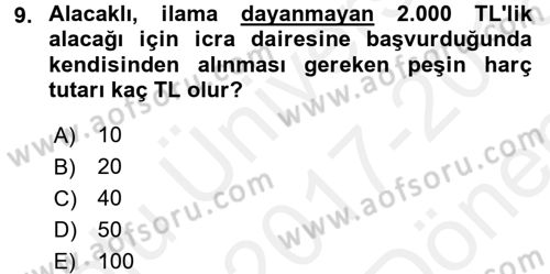 Damga Vergisi Ve Harçlar Bilgisi Dersi 2017 - 2018 Yılı (Final) Dönem Sonu Sınav Soruları 9. Soru