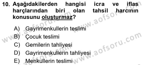 Damga Vergisi Ve Harçlar Bilgisi Dersi 2018 - 2019 Yılı 3 Ders Sınav Soruları 10. Soru
