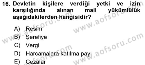 Damga Vergisi Ve Harçlar Bilgisi Dersi 2018 - 2019 Yılı (Vize) Ara Sınav Soruları 16. Soru
